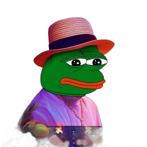 hat, vaporwave, photorealistic, pepe transparent PNG cut-out