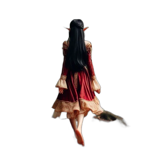 dress, hair, shoes, staff transparent PNG cut-out