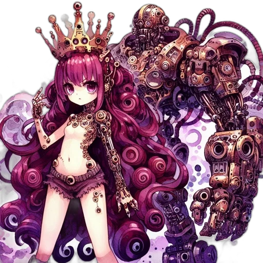 creature, robot, crown, fantasy art transparent PNG cut-out