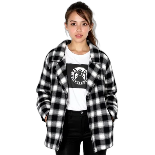 jacket, monochrome, woman, wearing transparent PNG cut-out