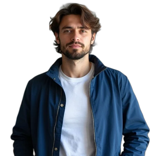 jacket, staff, face, hair transparent PNG cut-out