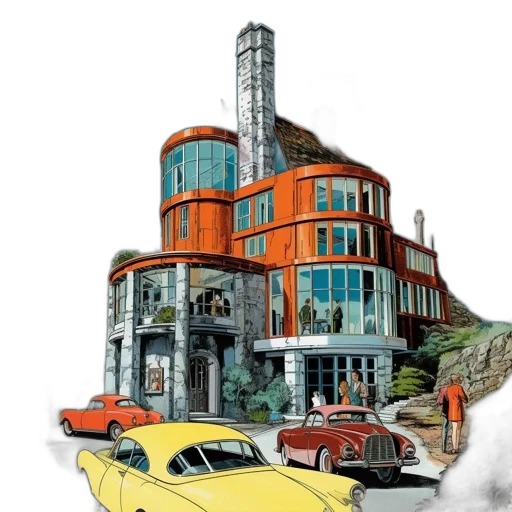 car, building, concept art, photorealistic transparent PNG cut-out