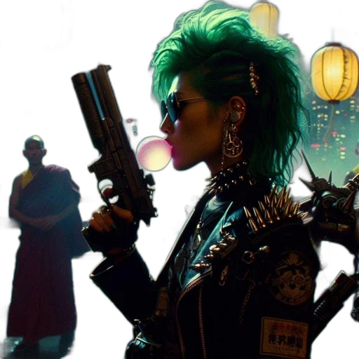 cyberpunk, concept art, comic book art, neon lights transparent PNG cut-out