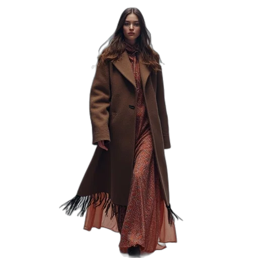 jacket, earth tones, model, walks transparent PNG cut-out