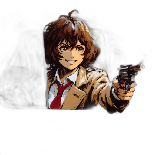 weapon, jacket, staff, face transparent PNG cut-out