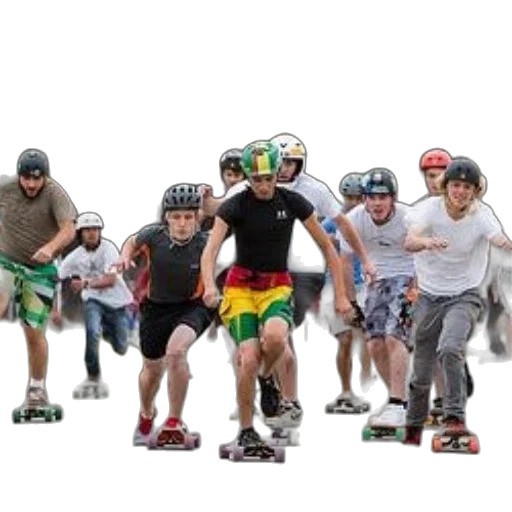 group, skateboarders, wearing, helmets transparent PNG cut-out