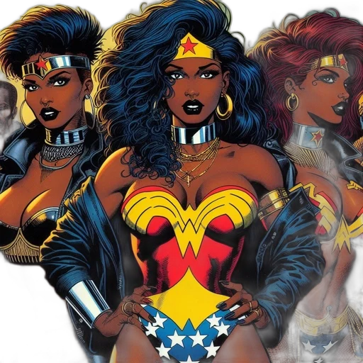 comic book art, concept art, three, women transparent PNG cut-out