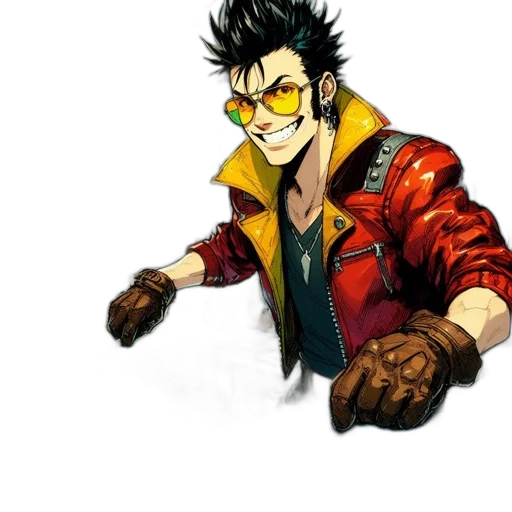 jacket, staff, weapon, face transparent PNG cut-out