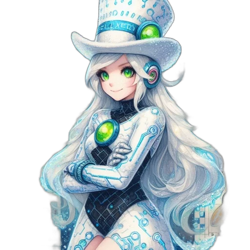 hat, staff, dress, robot transparent PNG cut-out