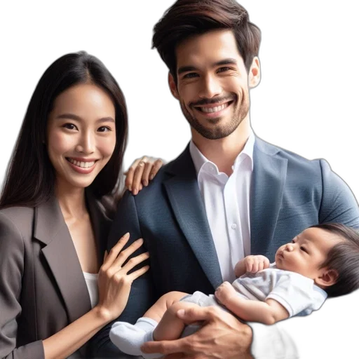 photorealistic, monochrome, family, portrait transparent PNG cut-out