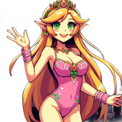 dress, crown, staff, pixel art transparent PNG cut-out