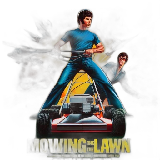 concept art, man, holds, lawnmower transparent PNG cut-out