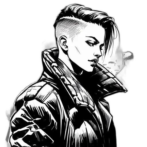 jacket, face, cyberpunk, comic book art transparent PNG cut-out