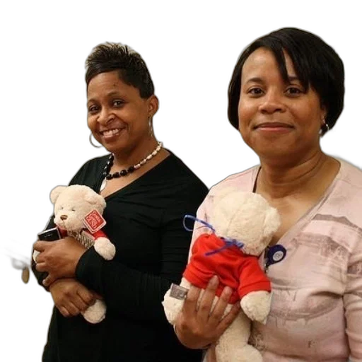 two, women, hold, stuffed transparent PNG cut-out