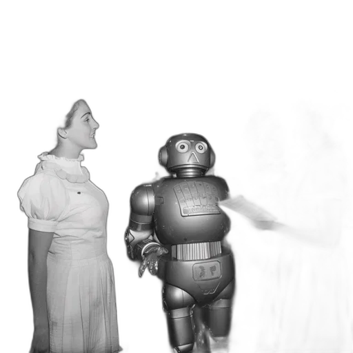robot, dress, staff, creature transparent PNG cut-out