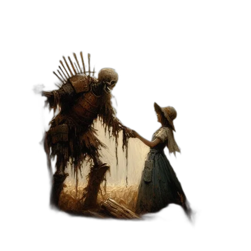 creature, crown, hair, staff transparent PNG cut-out
