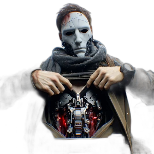 robot, mask, jacket, face transparent PNG cut-out