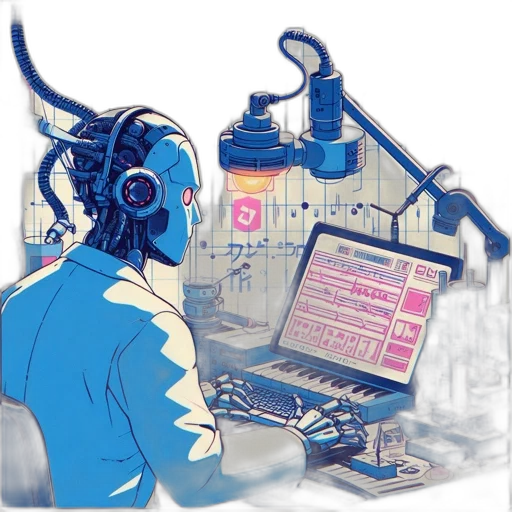 robot, concept art, cyberpunk, vaporwave transparent PNG cut-out