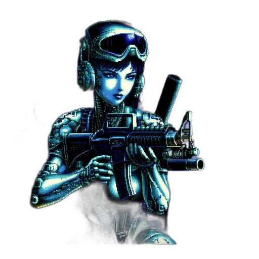 robot, weapon, staff, cyberpunk transparent PNG cut-out