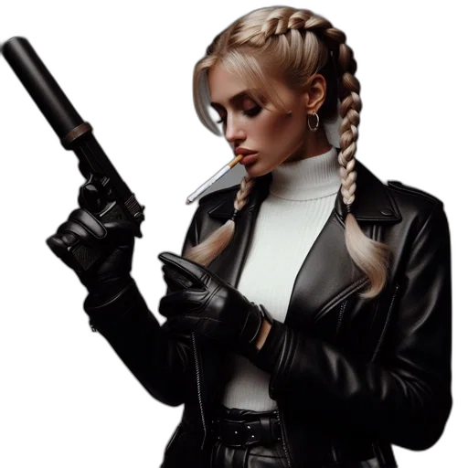 jacket, weapon, staff, hair transparent PNG cut-out
