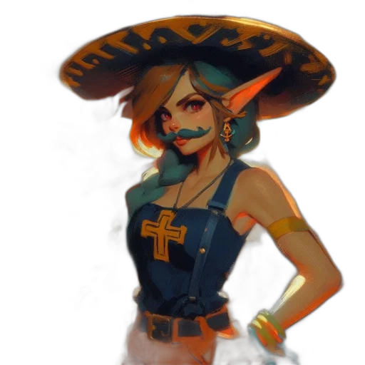 staff, hat, dress, weapon transparent PNG cut-out
