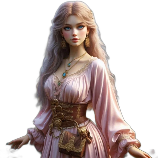 dress, jewelry, staff, fantasy art transparent PNG cut-out