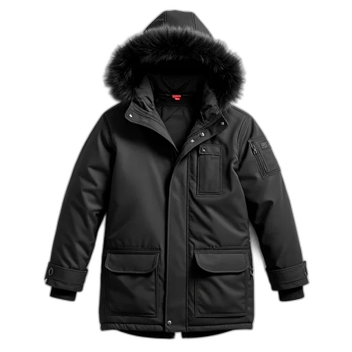 jacket, black, winter, fur-lined transparent PNG cut-out