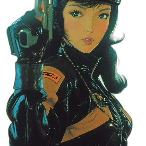 weapon, jacket, face, robot transparent PNG cut-out