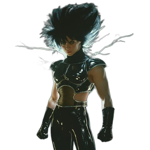 hair, staff, jacket, weapon transparent PNG cut-out
