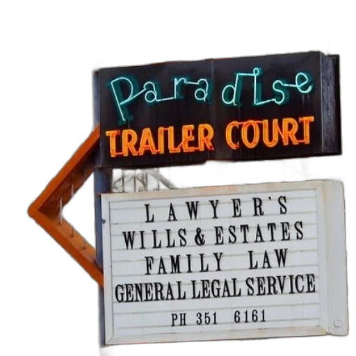 sign, paradise, trailer, court transparent PNG cut-out