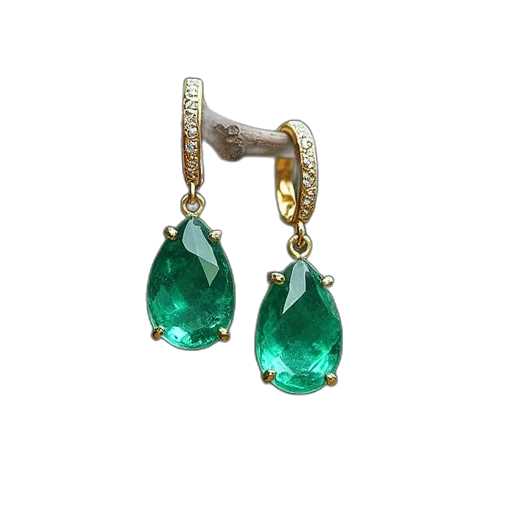 jewelry, green, emerald, earrings transparent PNG cut-out