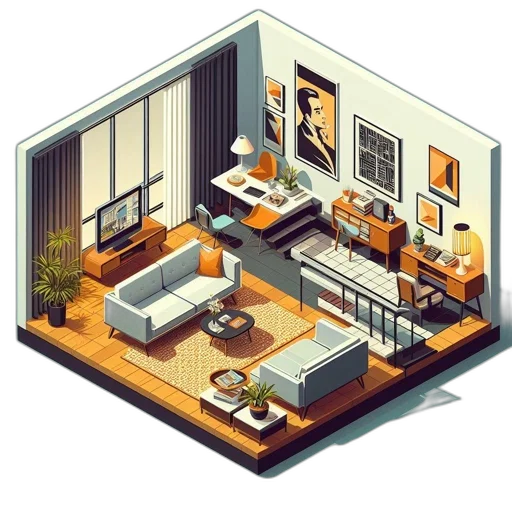 furniture, building, pixel art, 3d render transparent PNG cut-out