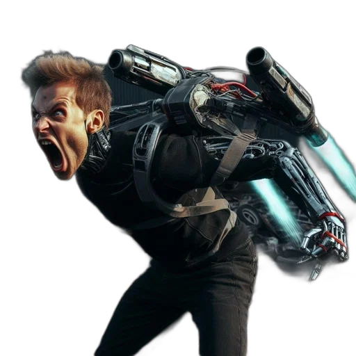 robot, jacket, weapon, car transparent PNG cut-out