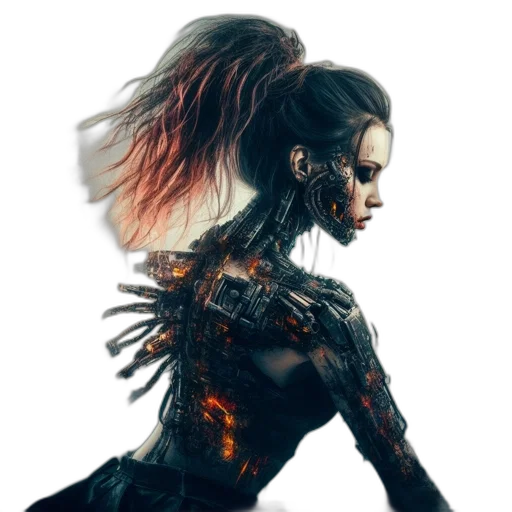 robot, dress, mask, hair transparent PNG cut-out