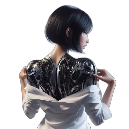robot, jacket, dress, cyberpunk transparent PNG cut-out