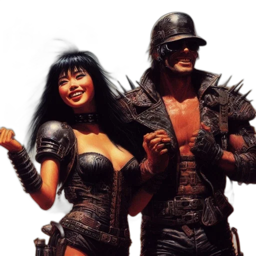 concept art, two, travelers, clad transparent PNG cut-out