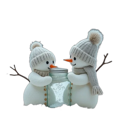 3d render, snow, snowman, couple transparent PNG cut-out