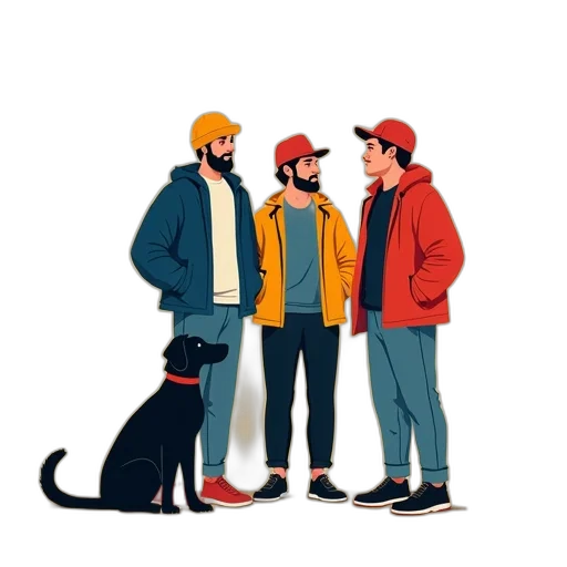 jacket, hat, staff, animal transparent PNG cut-out
