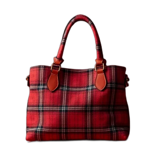 red, plaid, purse transparent PNG cut-out