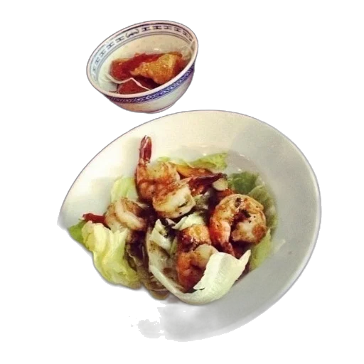 food, photorealistic, plate, shrimp transparent PNG cut-out