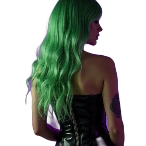 hair, dress, cyberpunk, photorealistic transparent PNG cut-out