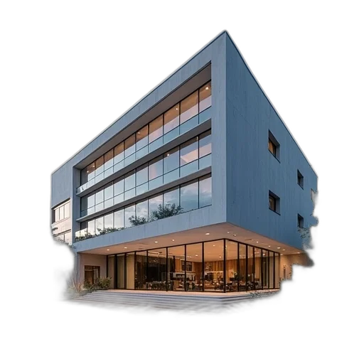 building, 3d render, blue, used transparent PNG cut-out