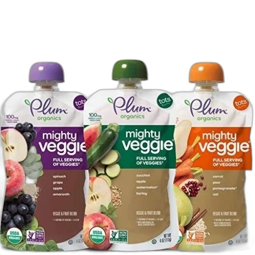 three, pouches, plum, organics transparent PNG cut-out