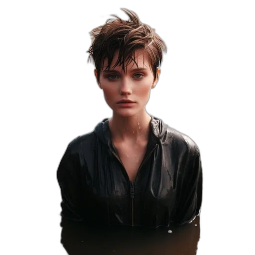 jacket, face, hair, photorealistic transparent PNG cut-out