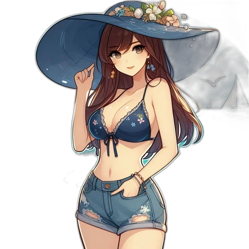 hat, dress, flower, anime transparent PNG cut-out