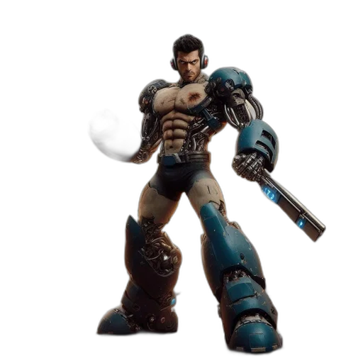 robot, weapon, concept art, 3d render transparent PNG cut-out