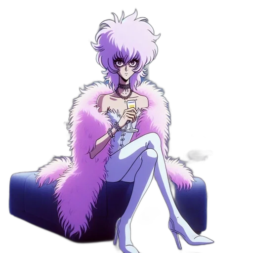 jacket, hair, creature, staff transparent PNG cut-out