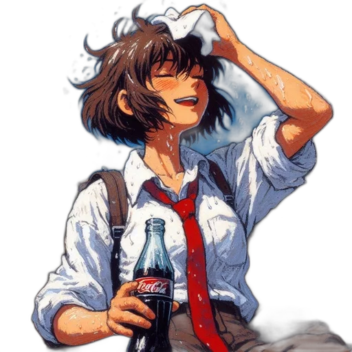bottle, jacket, staff, hair transparent PNG cut-out