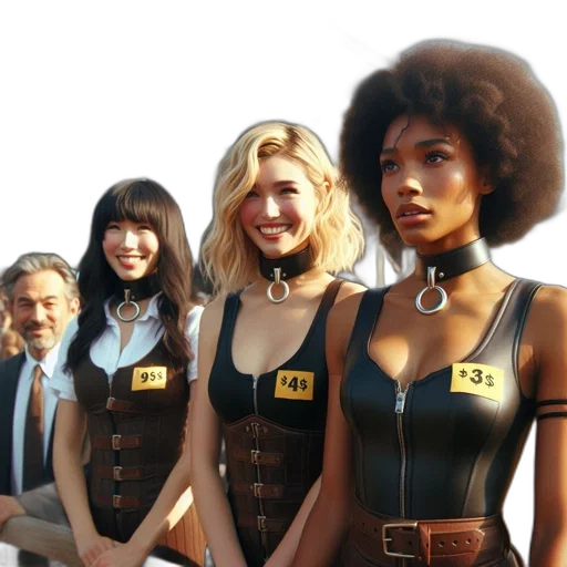 staff, three, women, costumes transparent PNG cut-out