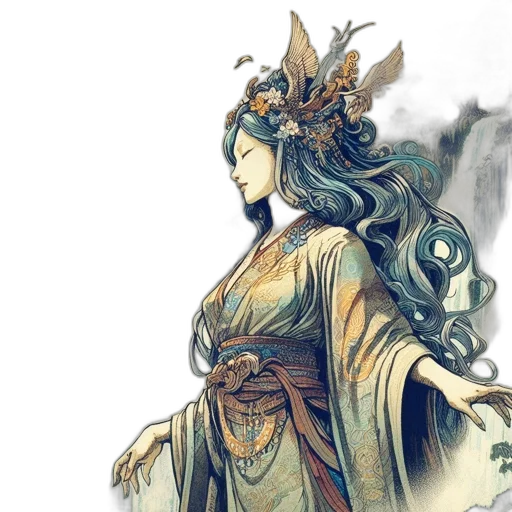 dress, crown, dragon, staff transparent PNG cut-out